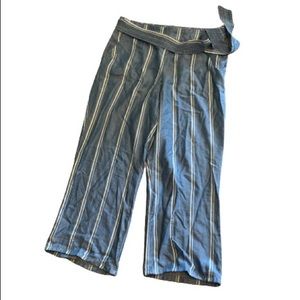 RENUAR Chambray Striped Self Tie High Rise Loose Fit Pants Sz L EUC